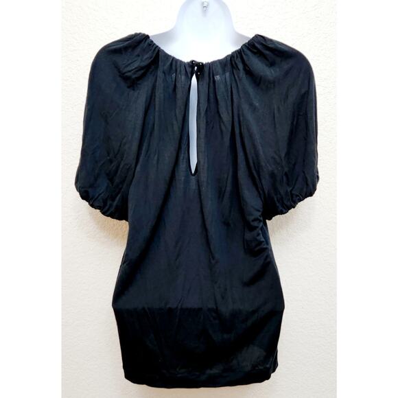 Banana Republic Black Pleated Keyhole Back Silk Top Medium Lightweight Flowy - Picture 3 of 5